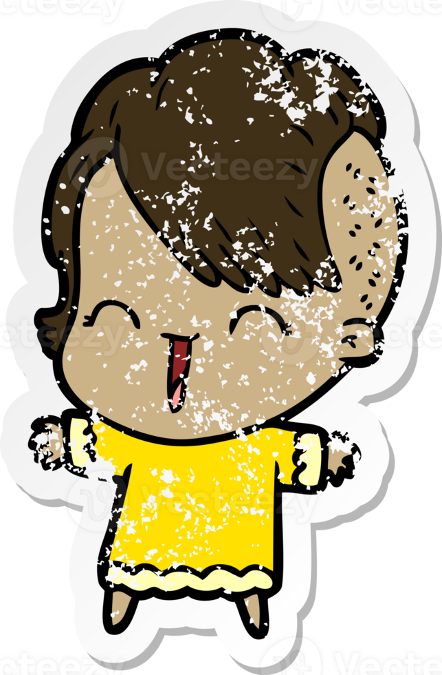 distressed sticker of a cartoon happy hipster girl png