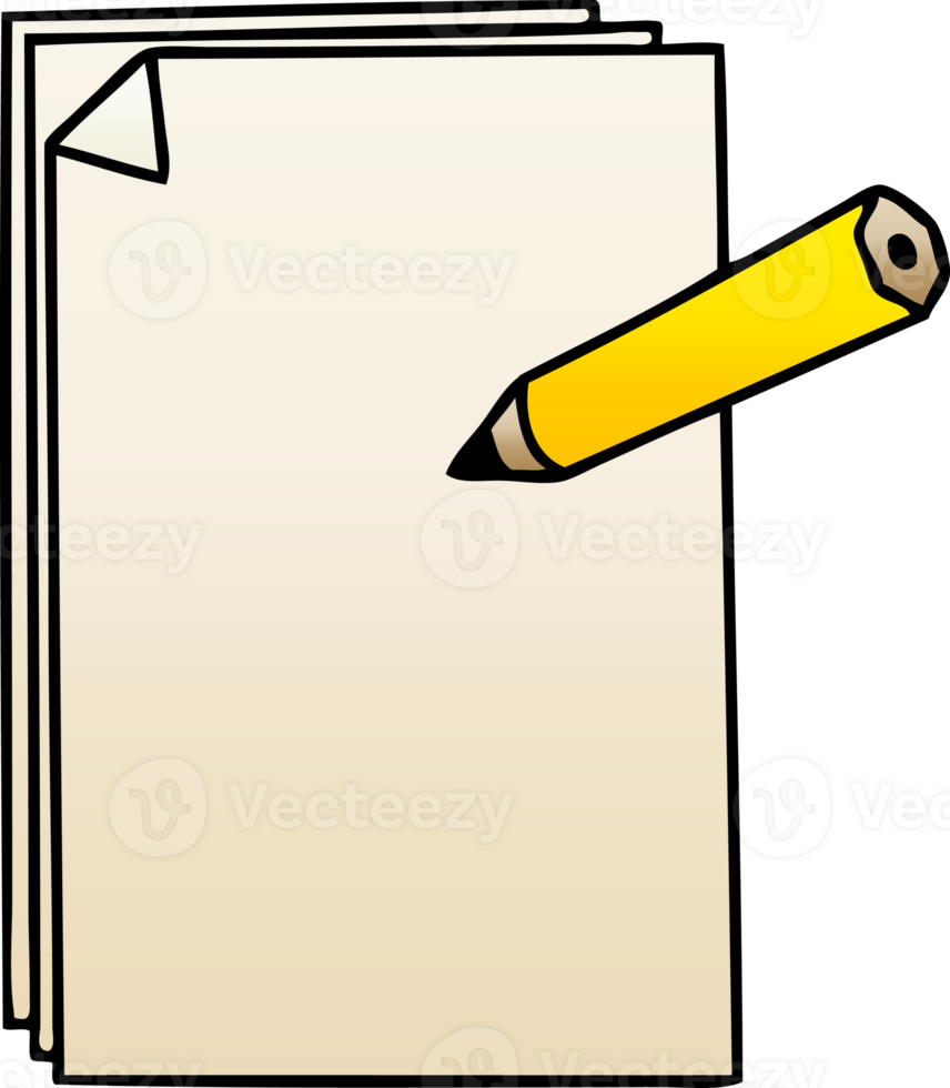 gradient shaded quirky cartoon paper and pencil png
