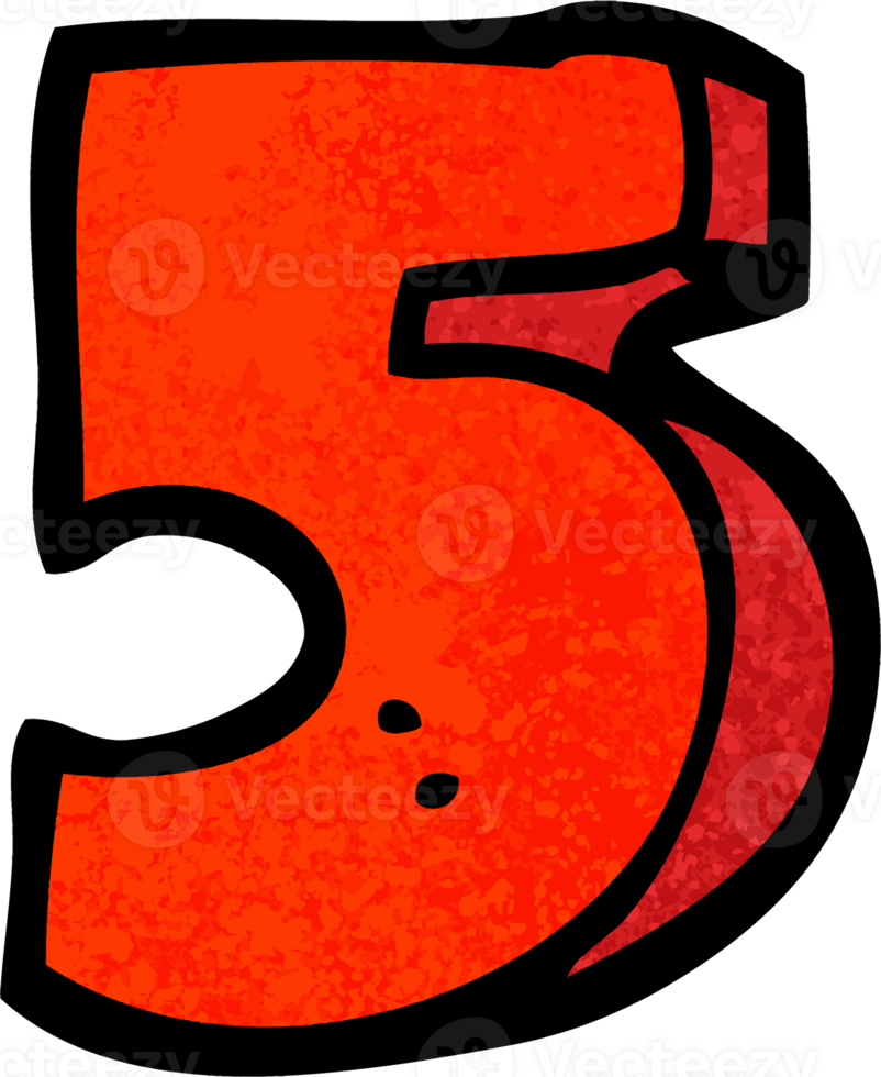 grunge textured illustration cartoon number five png