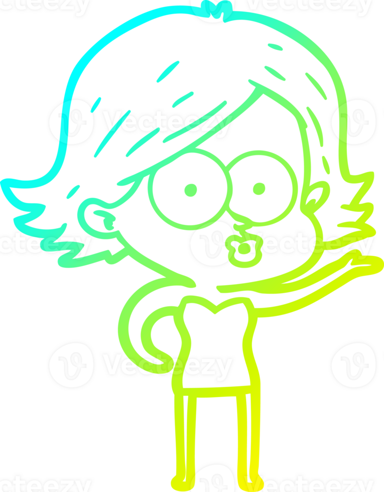 cold gradient line drawing of a cartoon girl pouting png