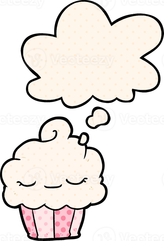 cartoon cupcake with thought bubble in comic book style png