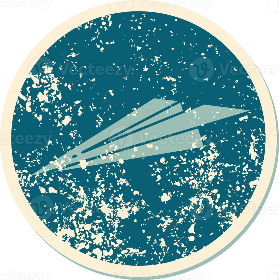 iconic distressed sticker tattoo style image of a paper airplane png