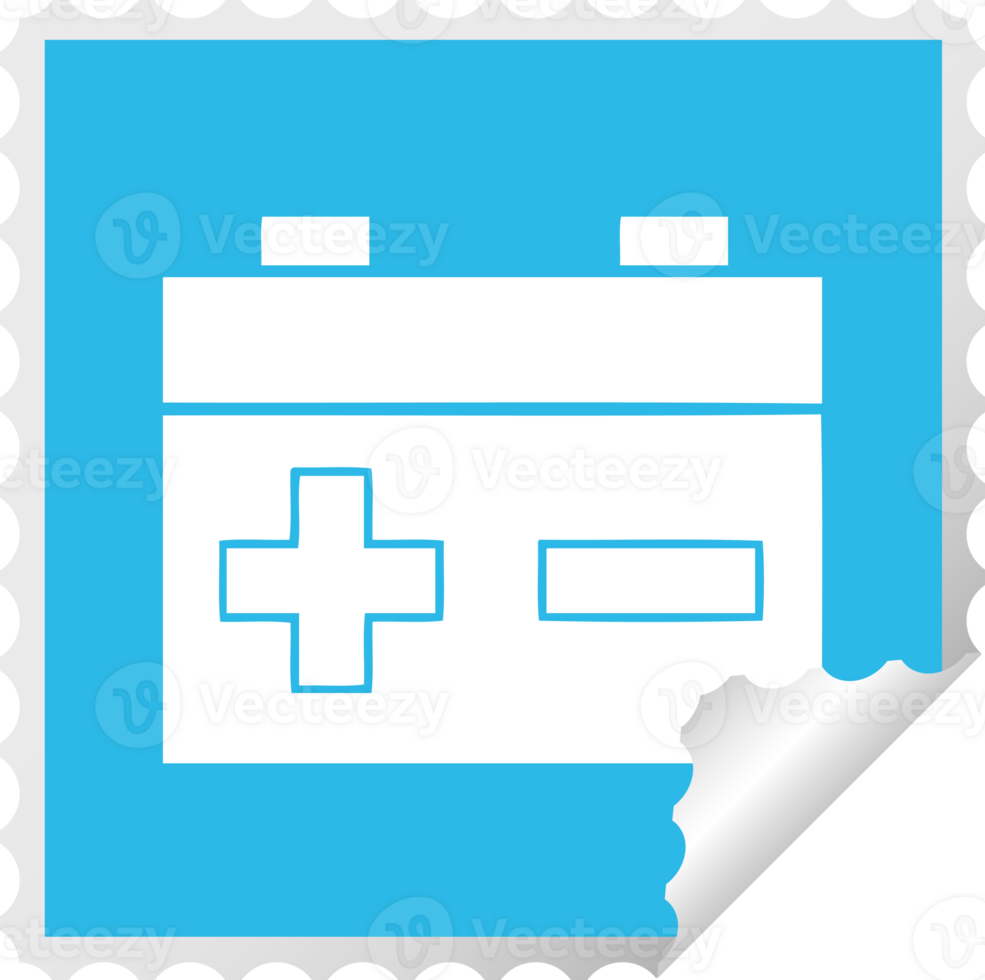 square peeling sticker cartoon of a car battery png