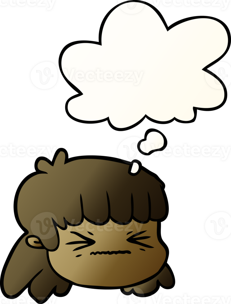 cartoon female face with thought bubble in smooth gradient style png
