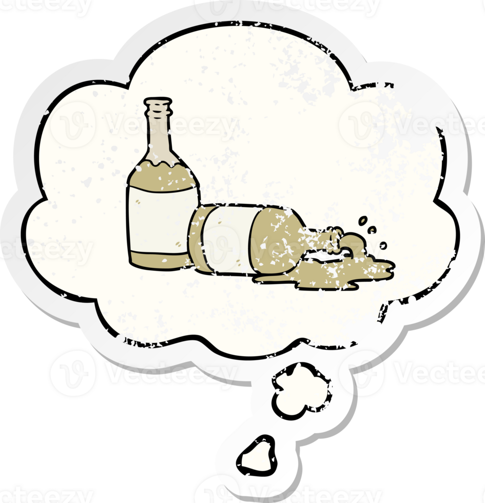 cartoon beer bottles with thought bubble as a distressed worn sticker png