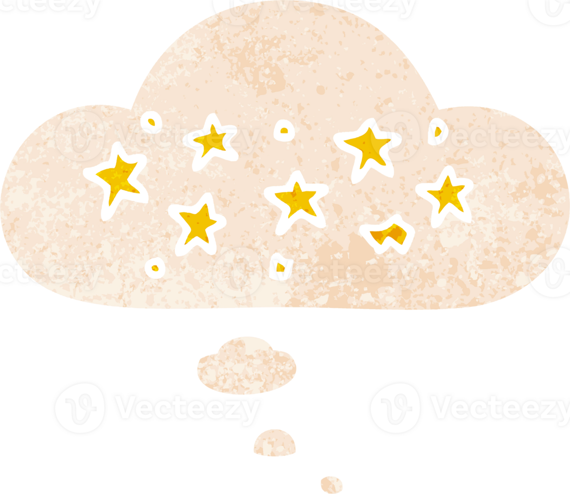 cartoon stars with thought bubble in grunge distressed retro textured style png