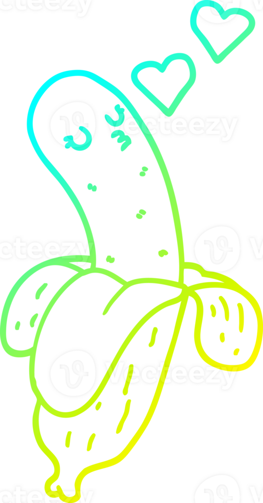 cold gradient line drawing of a cartoon banana in love png