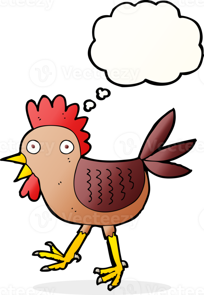 funny cartoon chicken with thought bubble png