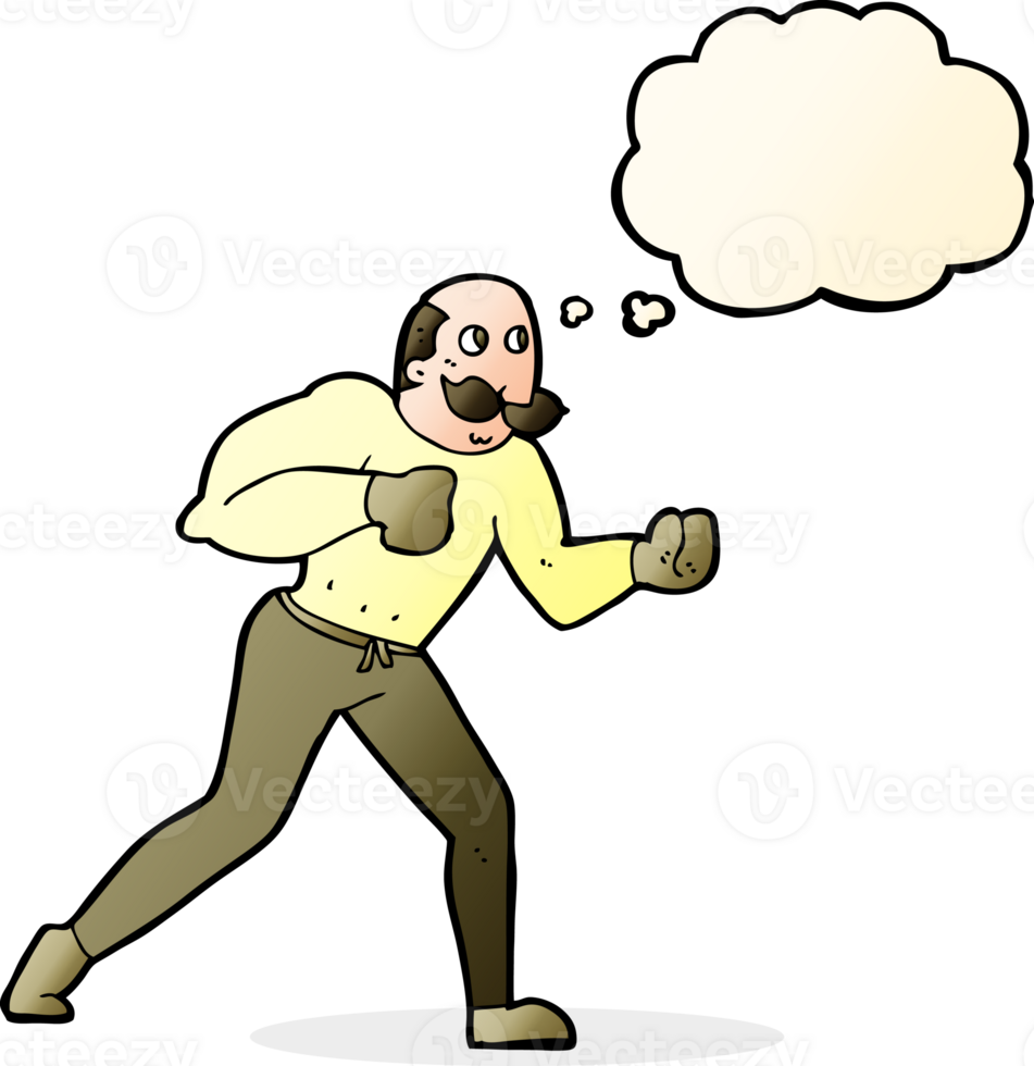 cartoon retro boxer man with thought bubble png