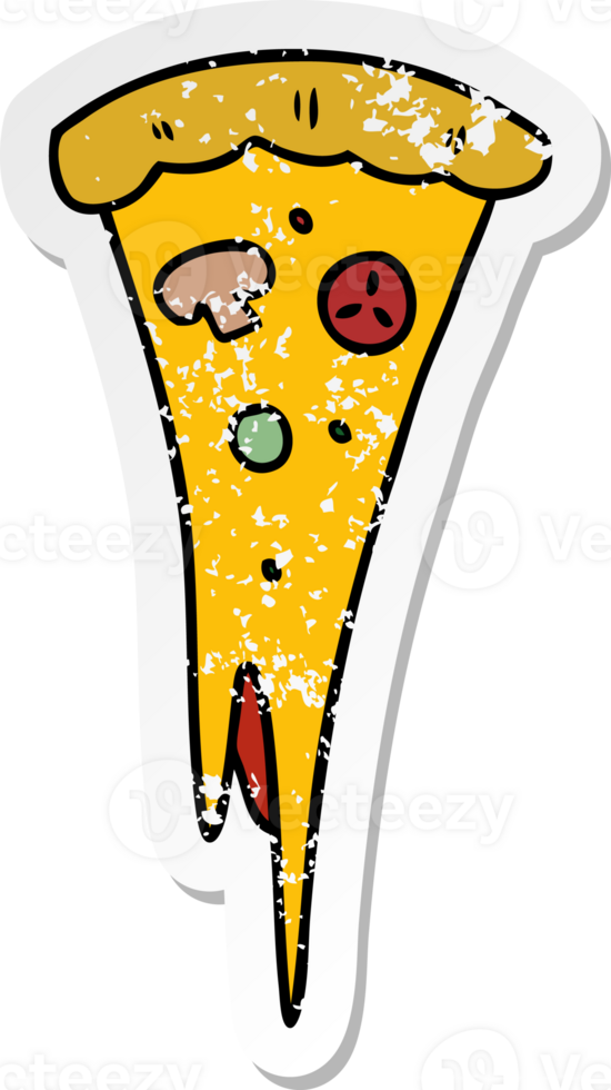 hand drawn distressed sticker cartoon doodle of a slice of pizza png