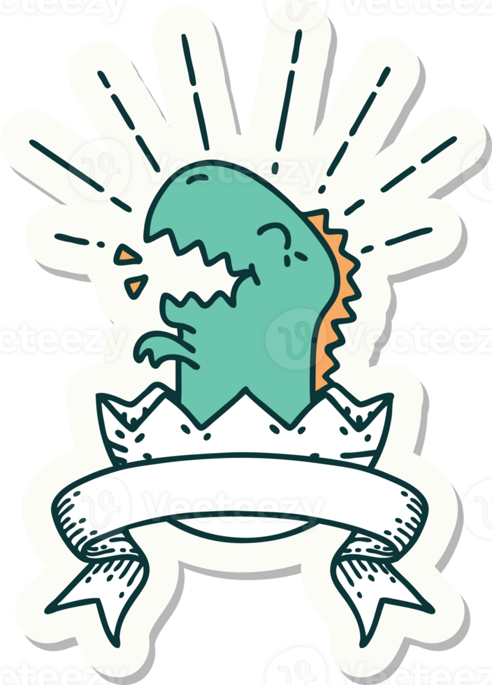 sticker of a tattoo style hatching dinosaur png
