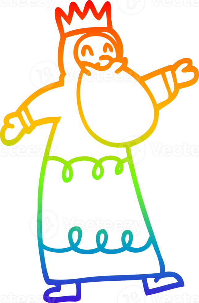 rainbow gradient line drawing of a cartoon wise king png
