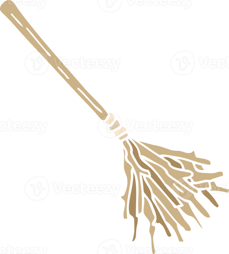 flat color illustration cartoon witches broomstick png