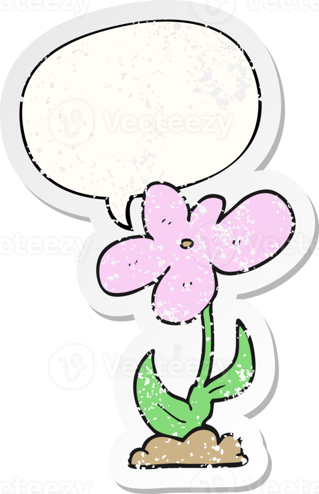 cartoon flower with speech bubble distressed distressed old sticker png