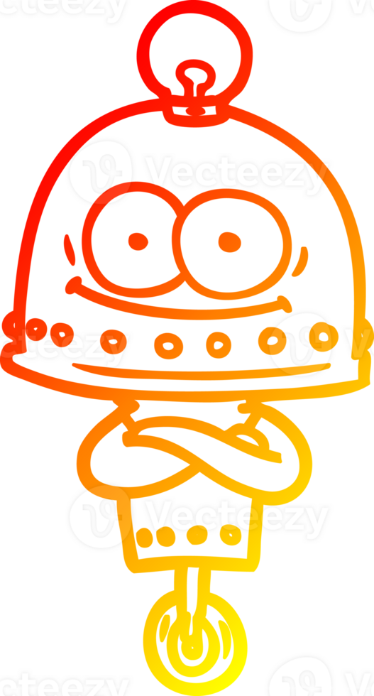 warm gradient line drawing of a happy carton robot with light bulb png