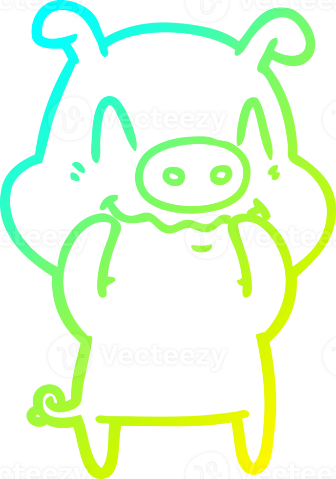 cold gradient line drawing of a nervous cartoon pig png
