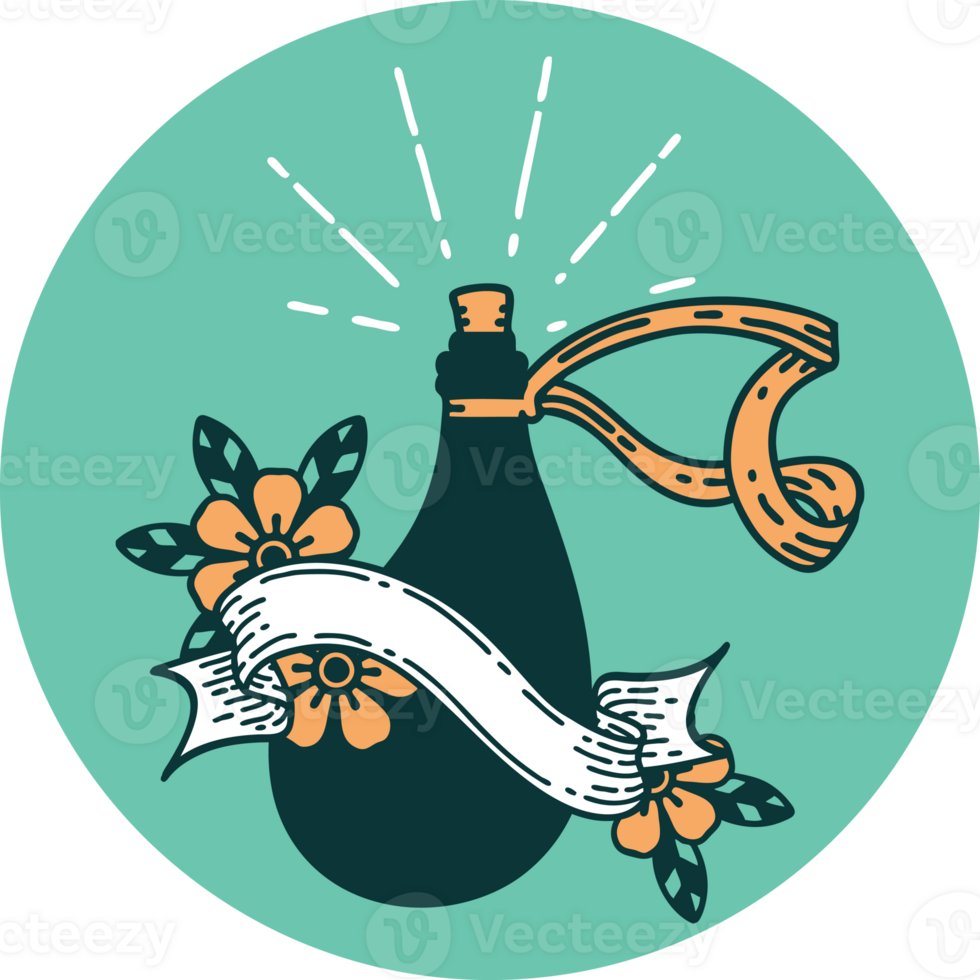 icon of a tattoo style old leather water flask png