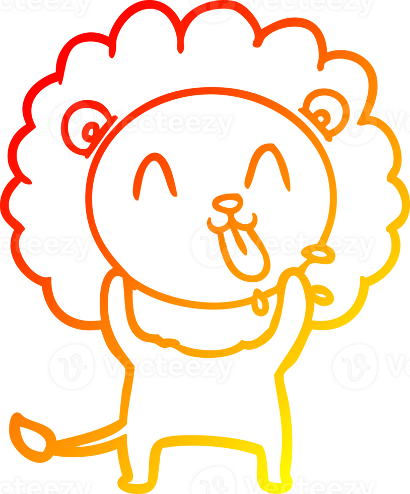 warm gradient line drawing of a happy cartoon lion png