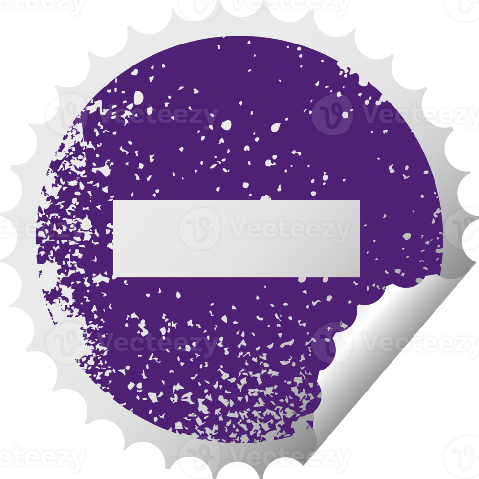 distressed circular peeling sticker symbol of a minus symbol png