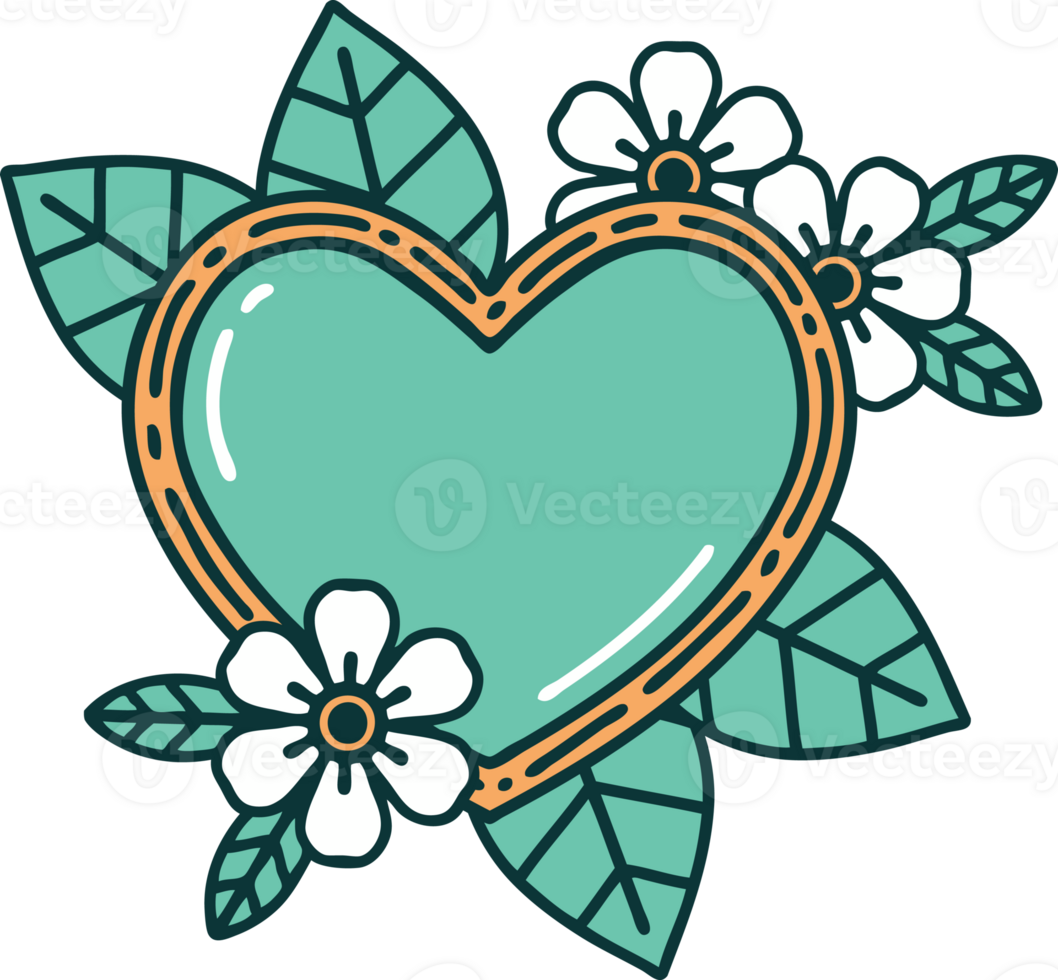 iconic tattoo style image of a botanical heart png