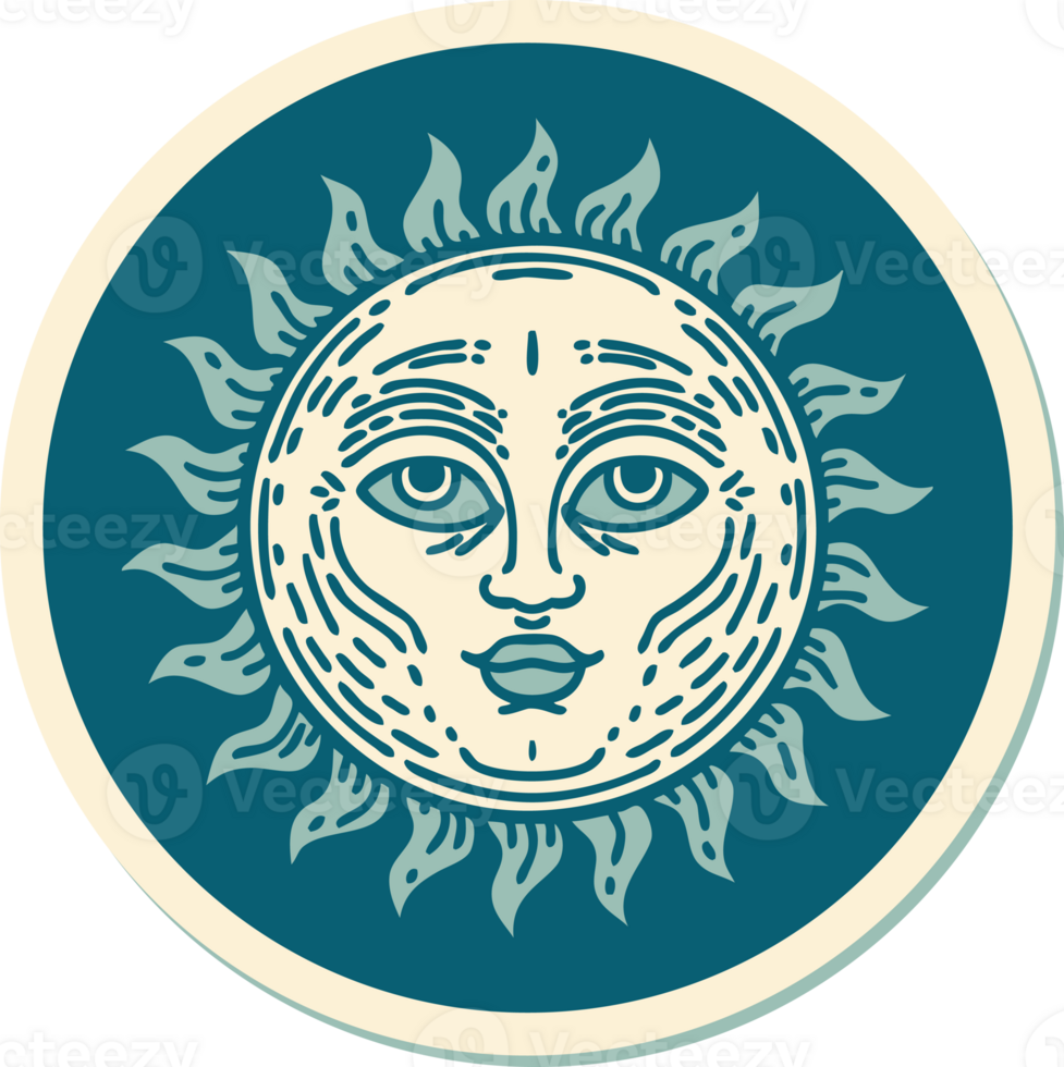 sticker of tattoo in traditional style of a sun with face png