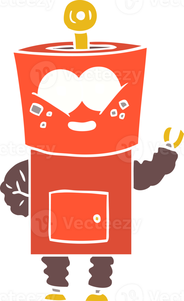 happy flat color style cartoon robot waving hello png