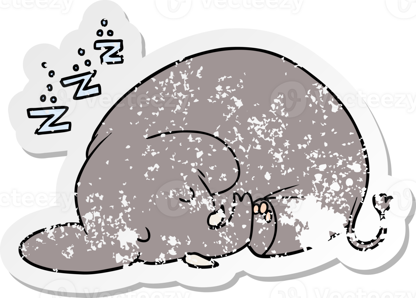 distressed sticker of a cartoon sleeping elephant png