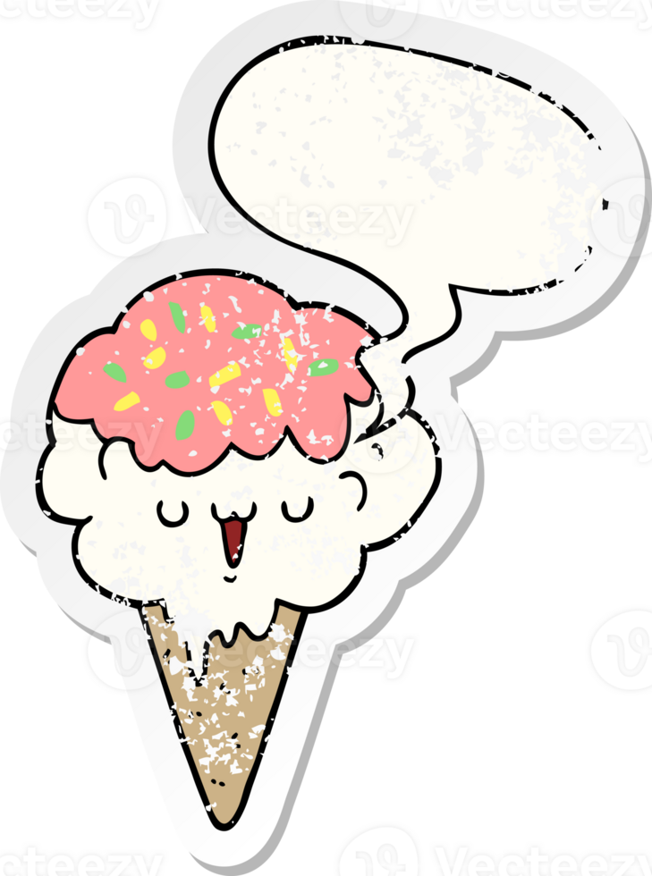 cartoon ice cream with speech bubble distressed distressed old sticker png