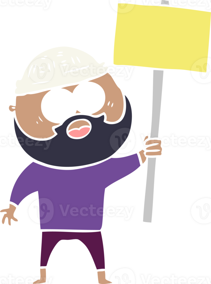 flat color style cartoon bearded man with signpost png
