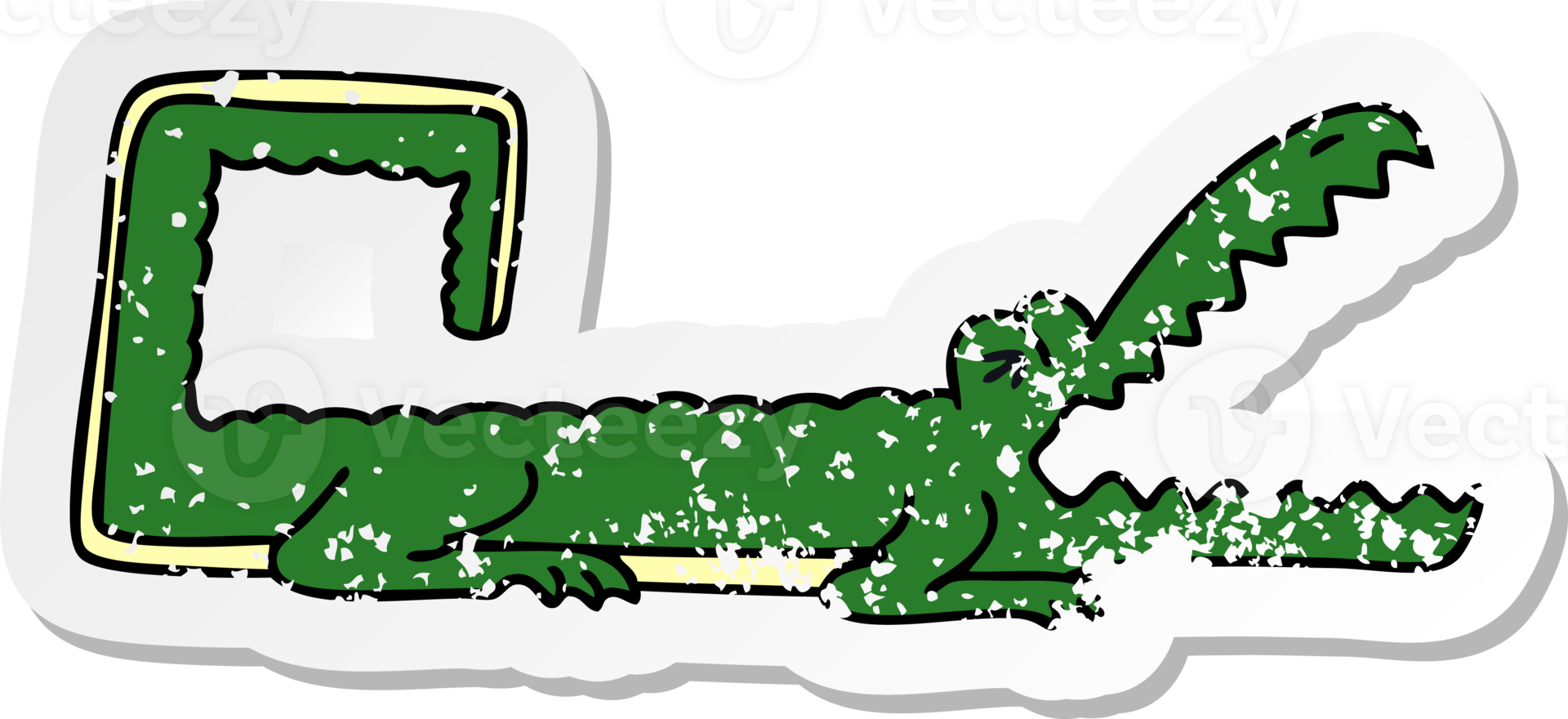 distressed sticker of a quirky hand drawn cartoon crocodile png