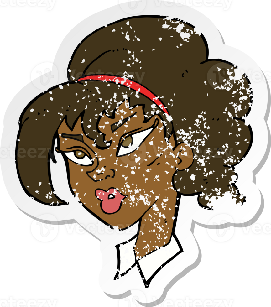 retro distressed sticker of a cartoon pretty woman png