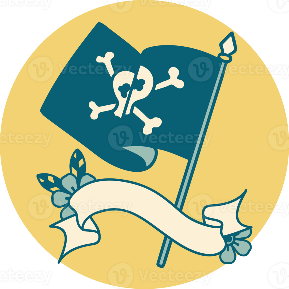 tattoo style icon with banner of a pirate flag png