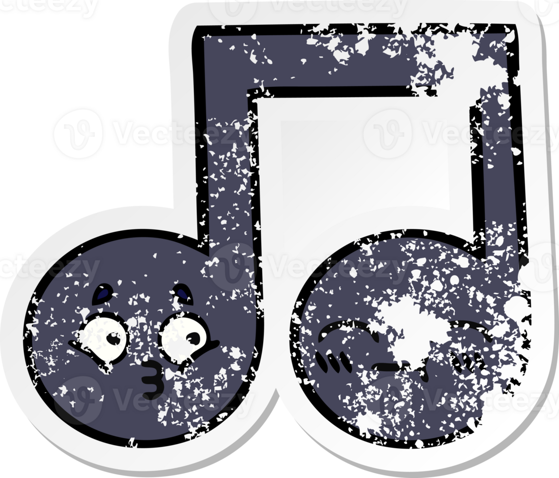 distressed sticker of a cute cartoon musical note png