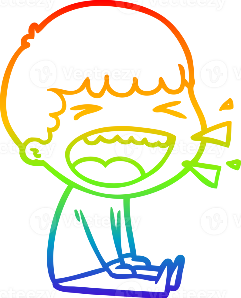rainbow gradient line drawing of a cartoon laughing man png