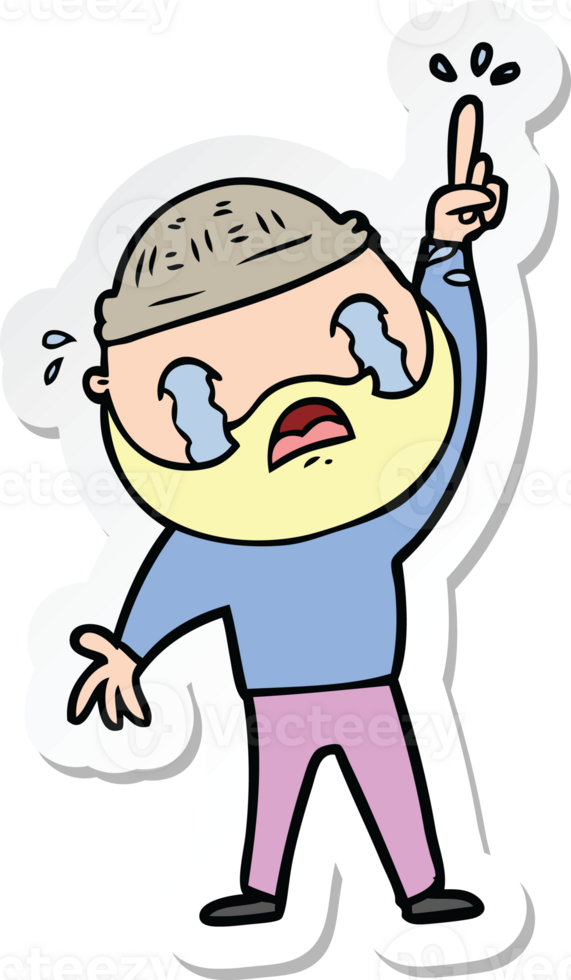 sticker of a cartoon bearded man crying png