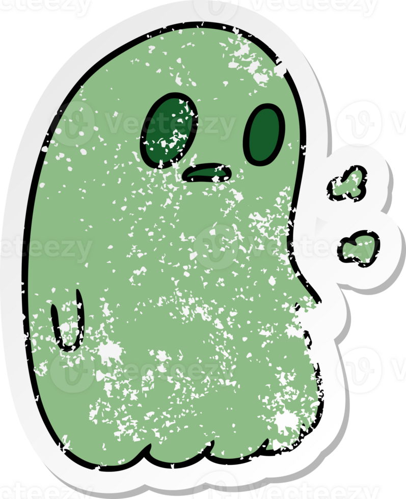 distressed sticker cartoon illustration of a kawaii cute ghost png