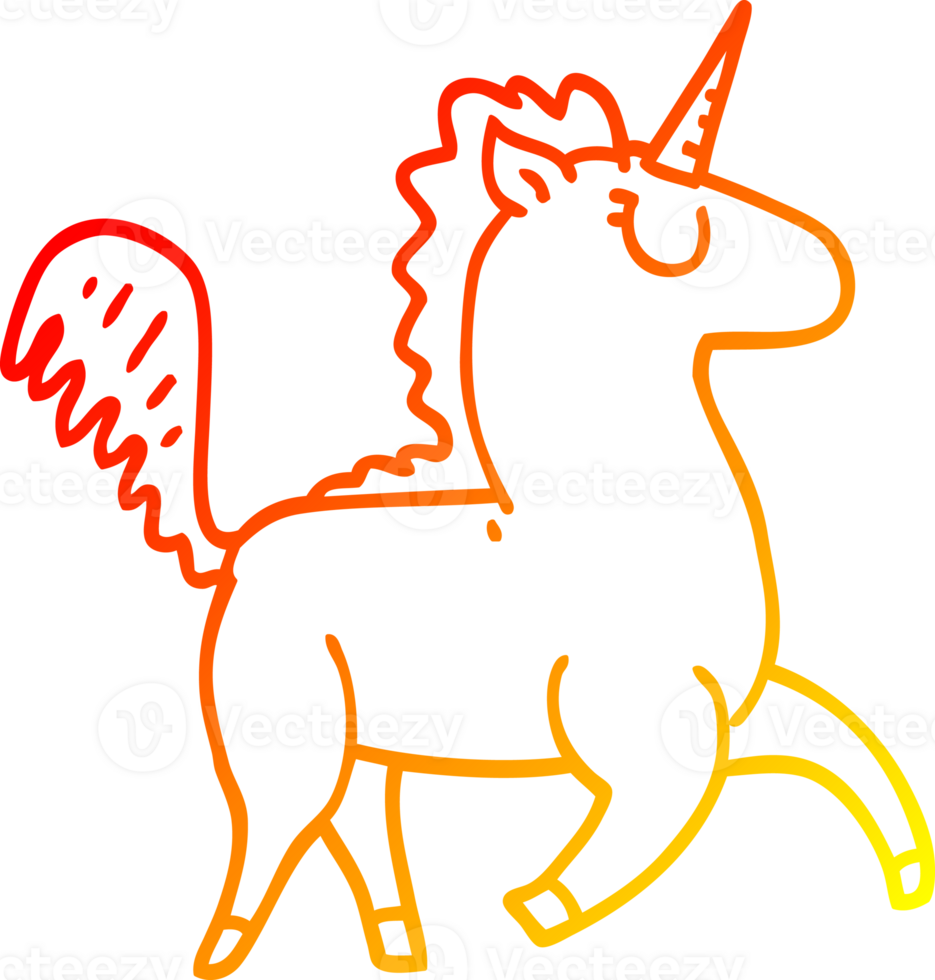 warm gradient line drawing of a cartoon unicorn png