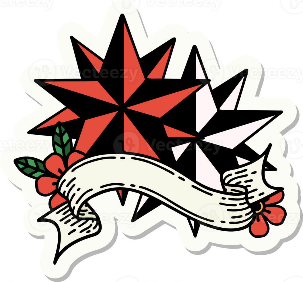 tattoo style sticker with banner of stars png
