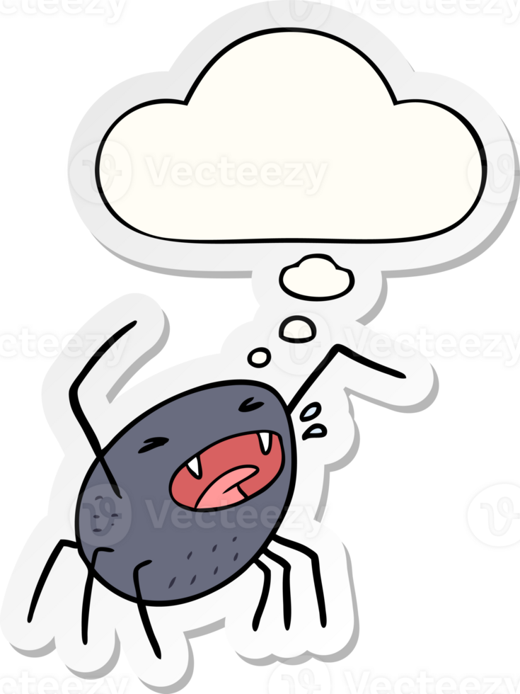 cartoon spider with thought bubble as a printed sticker png