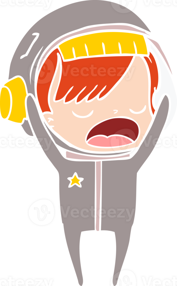flat color style cartoon astronaut woman explaining png