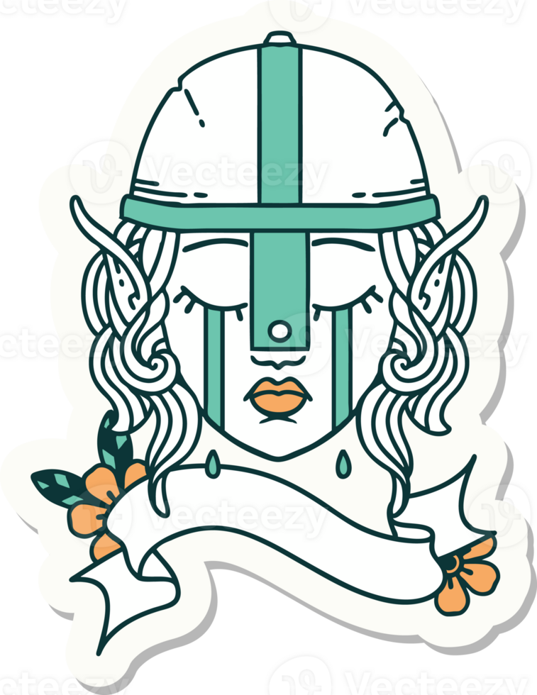 sticker of a crying elf fighter character face png