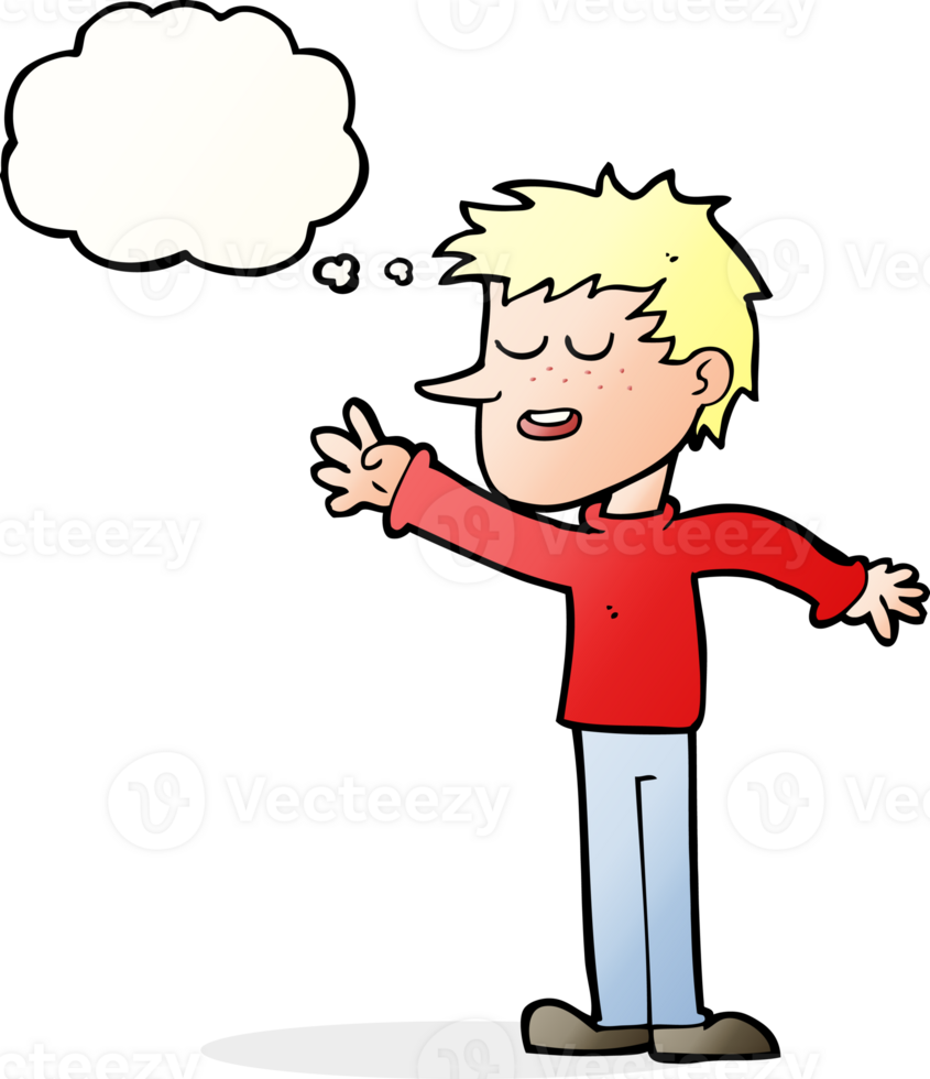 cartoon happy man reaching with thought bubble png