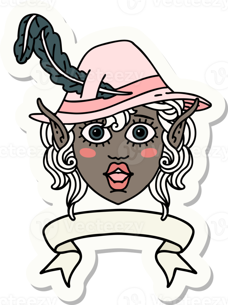 sticker of a elf bard character face with banner png
