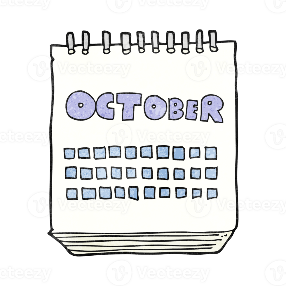 hand textured cartoon calendar showing month of october png