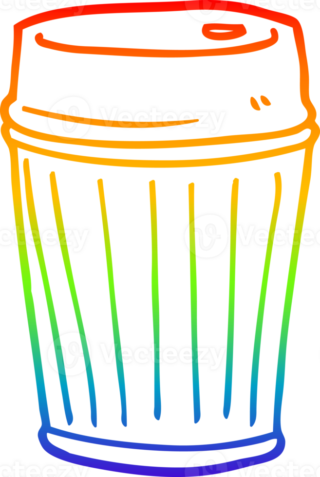 rainbow gradient line drawing of a cartoon coffee cup png