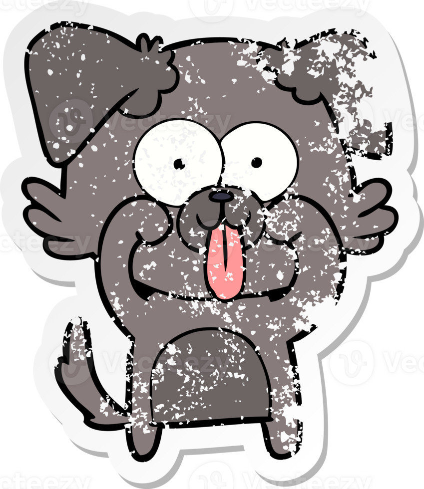 distressed sticker of a cartoon dog with tongue sticking out png
