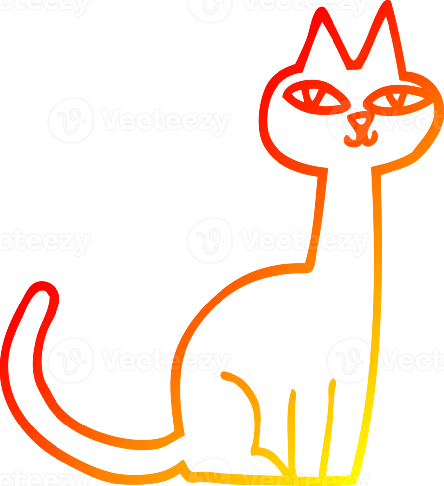 warm gradient line drawing of a cartoon cat png