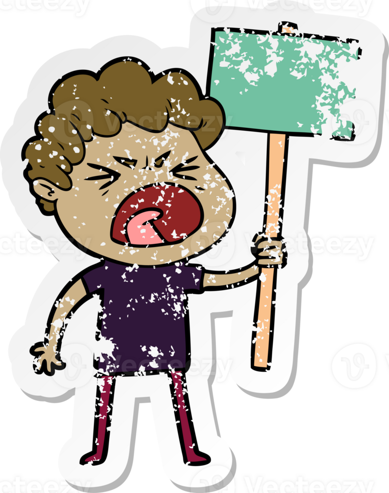 distressed sticker of a cartoon furious man png