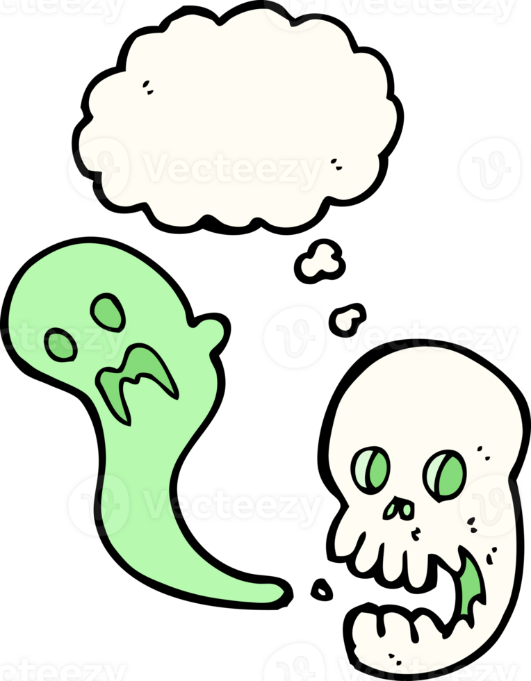 cartoon spooky skull with thought bubble png