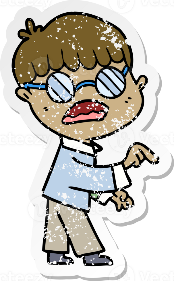 distressed sticker of a cartoon boy wearing spectacles png